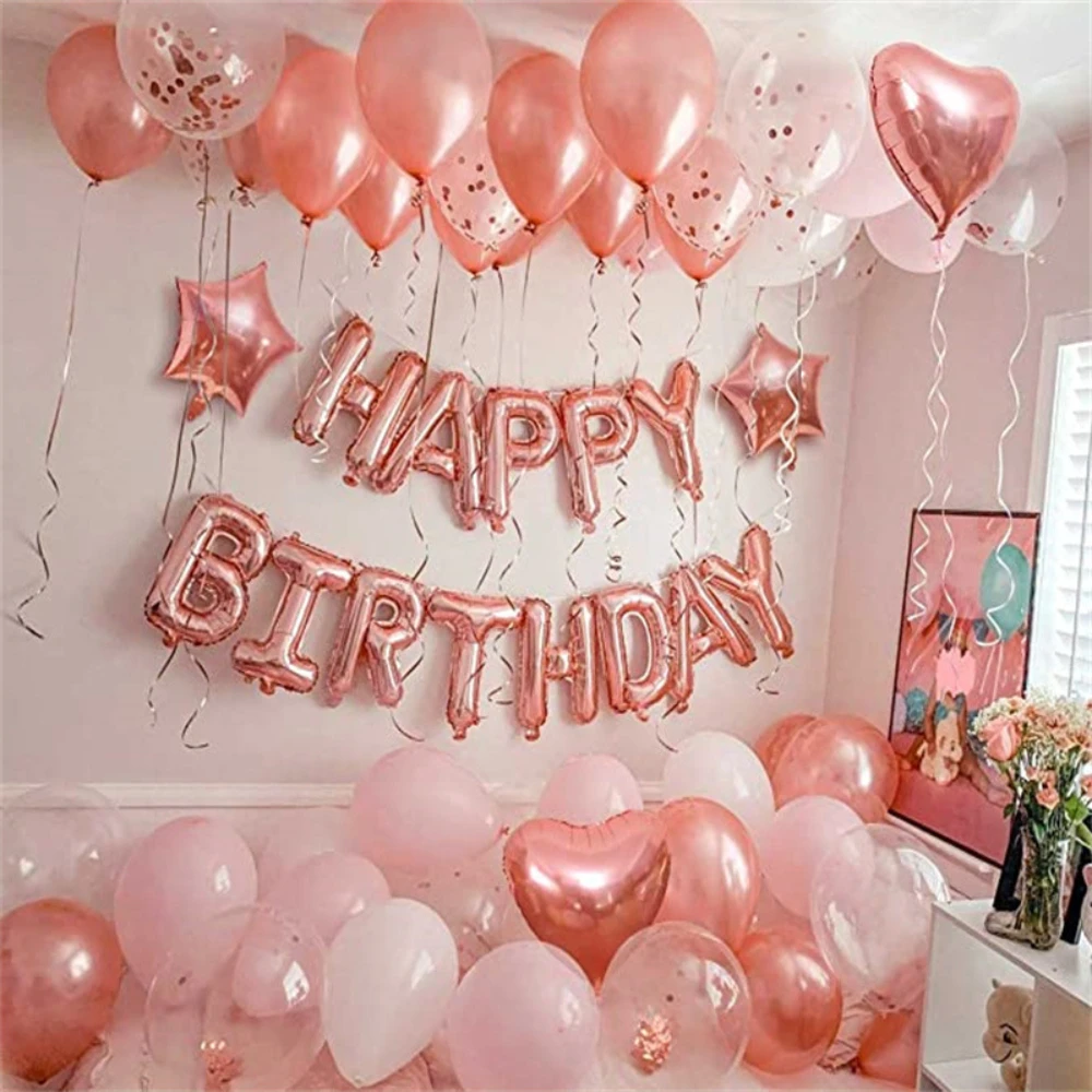 66 Stück Roségold Geburtstagsparty-Ballon-Set, alles Gute zum Geburtstag, Banner, 32 Zoll, digitaler Ballon, Geburtstagsfeier, Event-Dekoration Image