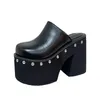 11 cm PU Leder Frauen Mode High Heels Pumps Plattform Keil Sommer Schwarz Runde Big Toe Damen Sandalen Große Größe hausschuhe Schuhe