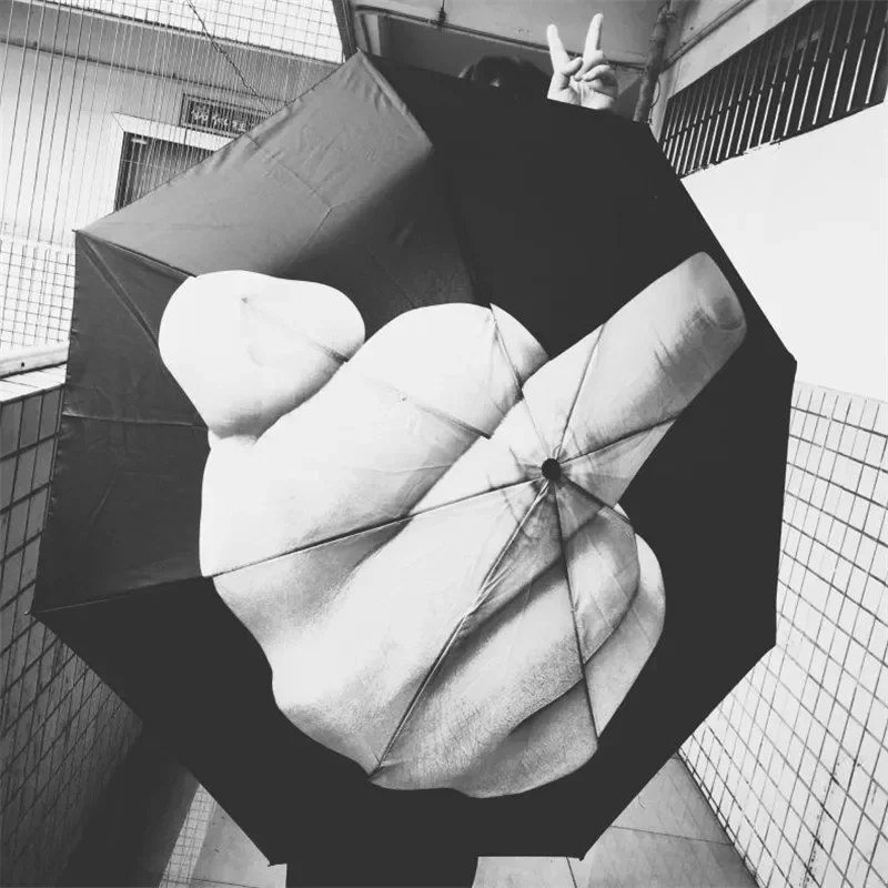 Mittelfinger-Klappschirm, winddicht, stark, für Herren, winddicht, faltbar, Persönlichkeit, schwarz, Mittelfinger-Regenschirme, Sonnenschirm für Damen Image
