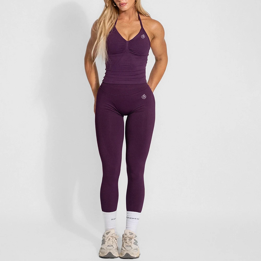 Damen-Yoga-Set, Bum Balance, taillierte Neckholder-Tops und formende Hosen, 2-teiliges Yoga-Sportbekleidung, Workout, Fitnessstudio, Kleidung, Leggings-Set mit hoher Taille Image