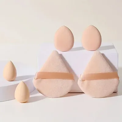 6-teiliges Make-up-Schwamm-Set – 2 Mini-Eier + 2 Fächer + 2 Velours-Puffs | Latexfreie, sanfte Anwendung für Foundation Travel Beauty Tools