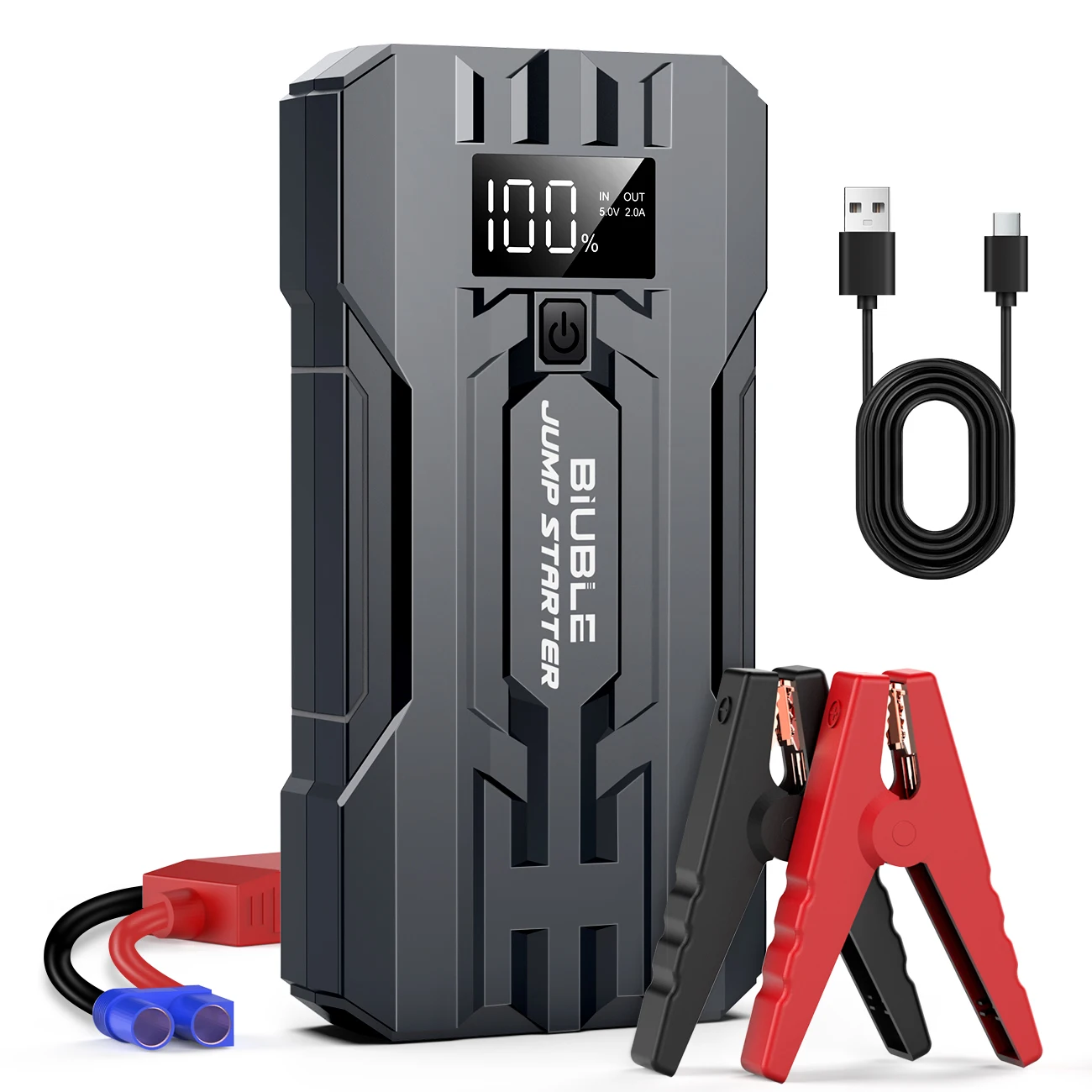 BIUBLE Auto-Starthilfe, 3000 A, Spitze, 25000 mAh, 12 V, Auto-Booster, Batterieladegerät, Jumper-Box mit Display Image