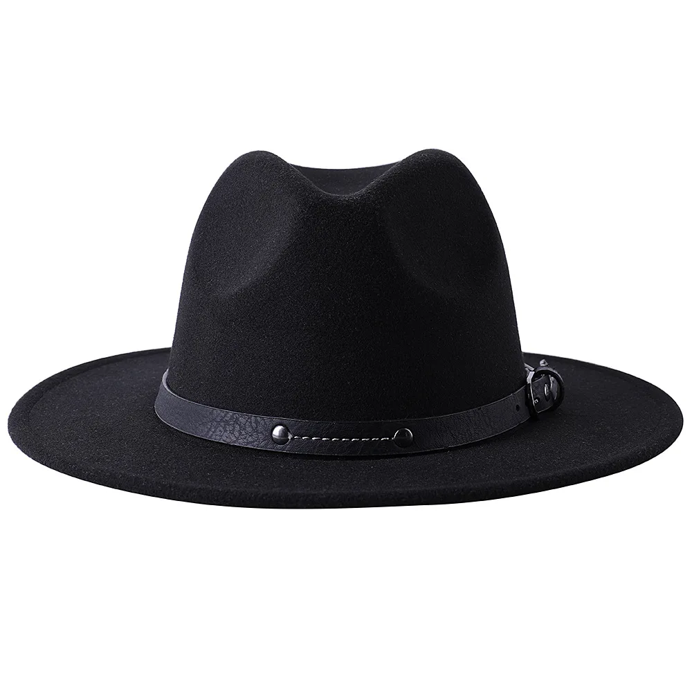 1PC Mode Wolle Fedora Hut Männer Herbst Winter Breite Krempe Jazz Kappe Nachahmung Woolen Frauen Kirche Filz Britischen hut Image