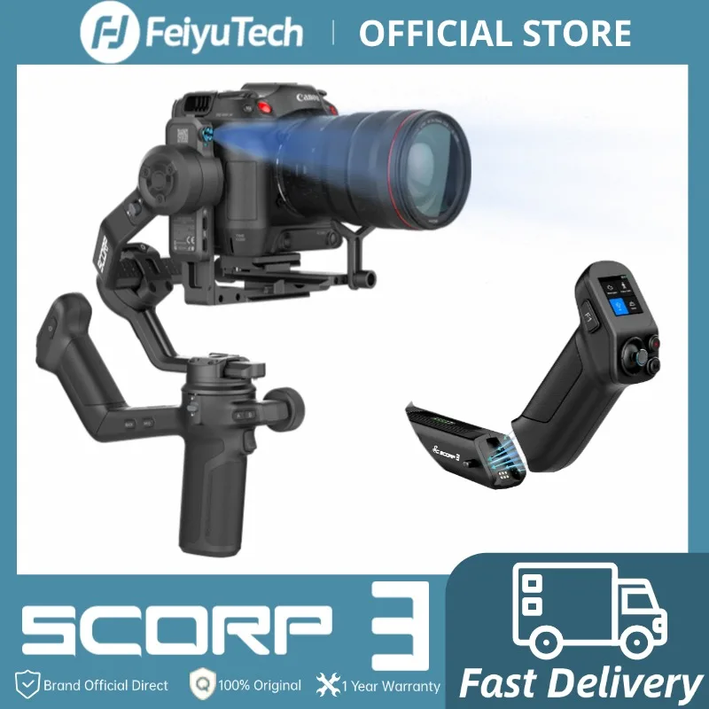 FeiyuTech SCORP 3 Kamera Gimbal Stabilisator – 3-Achsen Handheld für DSLR & Spiegellose Kameras (Sony/Canon/Nikon/Fujifilm), Max. Traglast 3,5 kg, KI-Tracking, Abnehmbarer Griff, Touchscreen Image