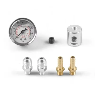 Glb For Fuel Pressure Gauge Liquid Filled Polished Case Universal 1/8 NPT 0-160 Psi and Adaptor Kit Fuel Injection Systems
