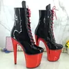 Mode Nachtclub Frauen Schuhe Damen Ritter Stiefeletten 20 cm Dünne High Heels Lace-Up Zipper Plattform Party Pole dance Pumpen