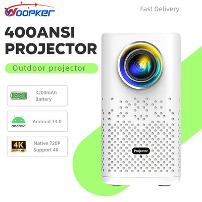 Woopker 4K Android 13 Portable Projector H1P 400ANSI 2.4G&5G Dual WiFi BT5.0 Outdoor Theater 3200mAh Battery 720P HD Projector