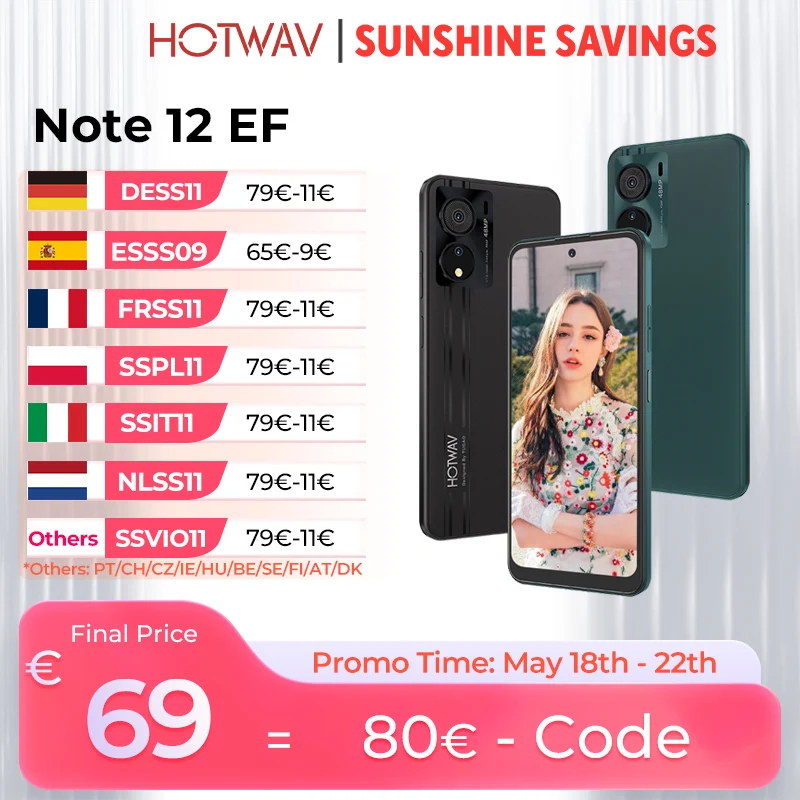 HOTWAV Note 12 EF Ultradünnes Smartphone 6,8'' Großes Display Android 14 5160 mAh Mobiltelefon 4 GB + 128 GB Octa-Core 48 MP Mobiltelefon Image