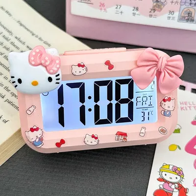 Sanrio Hello Kitty Alarm Clock Anime Mini Noctilucent Alarm Clock Cartoon Kawaii Dormitory Clocks Desktop Decoration Girl Gift