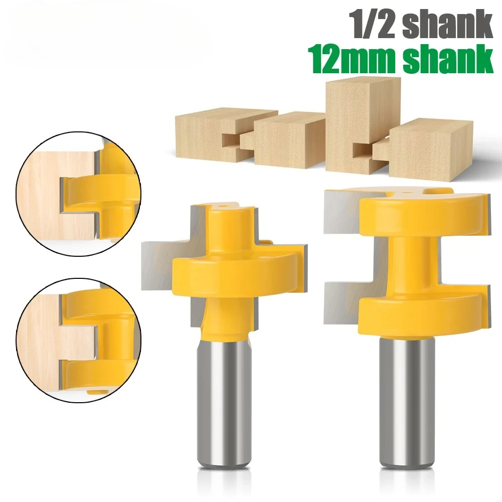 2 Stück 12 mm (1/2 Zoll) Schaft T-Nut- und Zapfenfräser, quadratische Zahn-Hartmetallspitze für die Holzbearbeitung Image