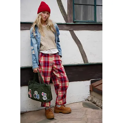 Nice Choice Pull-On Trousers at Free People in Lantern Plaid, Size: Medium