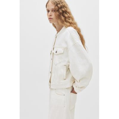 White Textured Denim Jacket