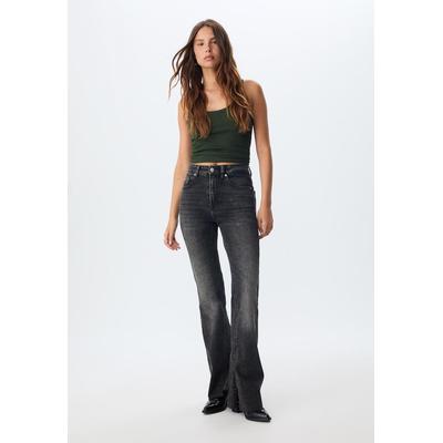 Stradivarius D74 Slit fit flared jeans BLACK DENIM WASHED EFFECT 12