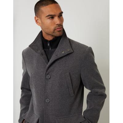 Charcoal Grey Faux Wool Mock Layer Longline Utility Coat
