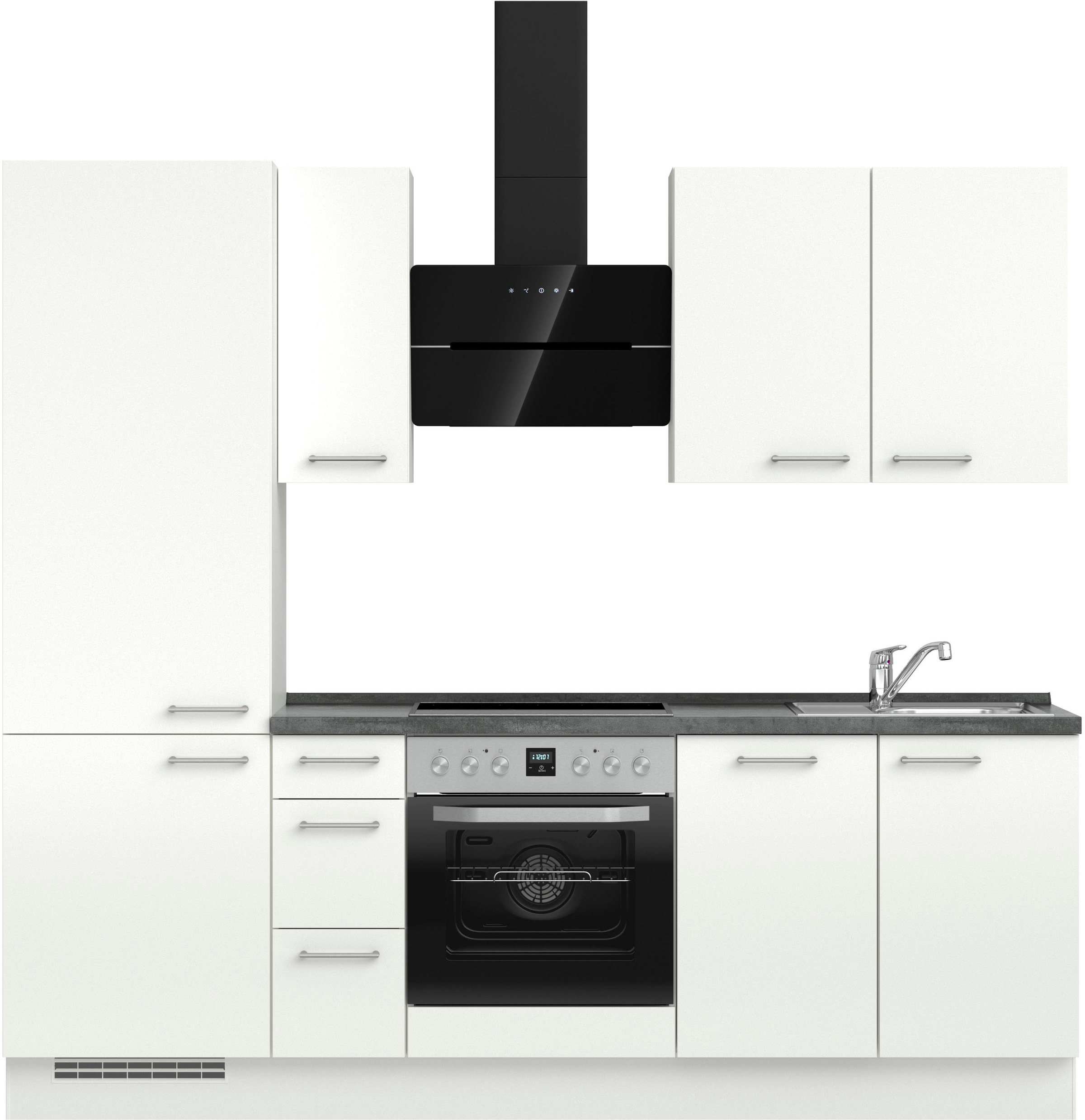 Küchenzeile NOBILIA "Laser II", Ausrichtung wählbar, Breite 240 cm", weiß (küche: weiß, korpus: alpinweiß, arbeitsplatte: schwarzbeton nachbildung), B:240,3cm H:216,6cm T:60cm, Komplettküchen-Sets, vormontiert, wahlw. mit unterschiedlichen... Image