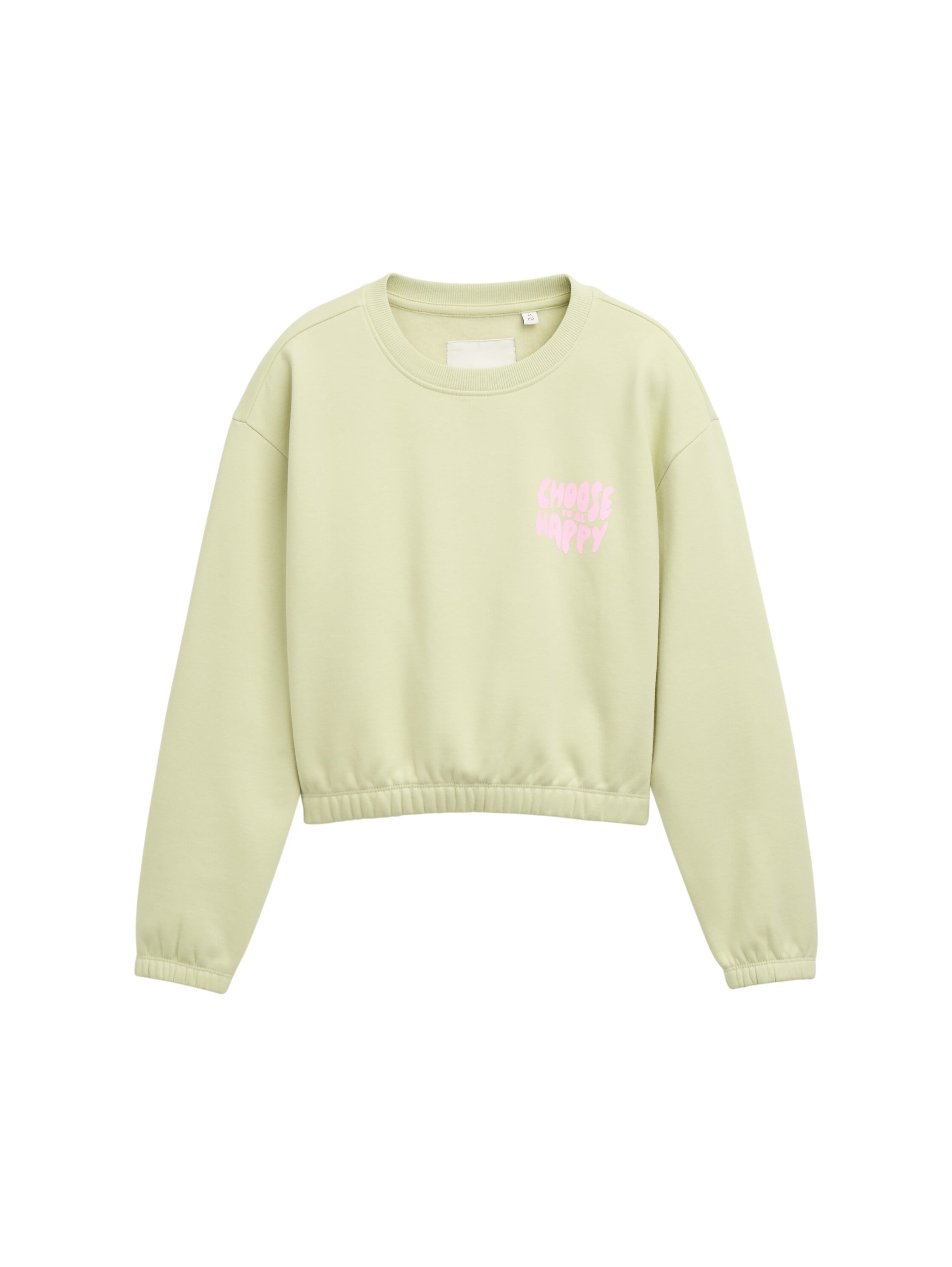 Sweater TOM TAILOR, Mädchen, Gr. 152, grün (seed grün), Sweatware, Obermaterial: 70% Baumwolle, 30% Polyester, bedruckt, unifarben, lässig geschnitten hüftlang, Rundhals, elastischer Bund, Sweatshirts Sweater, mit Statement-Print