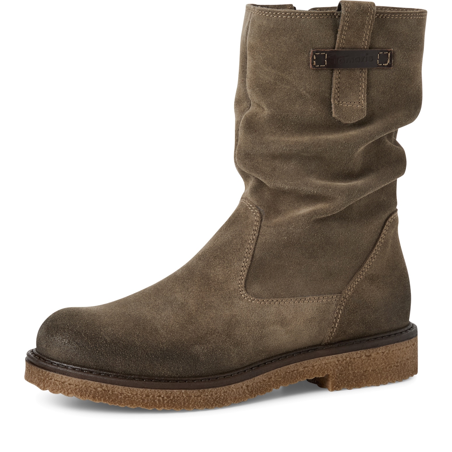 Stiefelette TAMARIS, Damen, Gr. 41, grün (mintgrün), Veloursleder, used, Schuhe, Blockabsatz, Kurzstiefel mit praktischem Innenreißverschluss