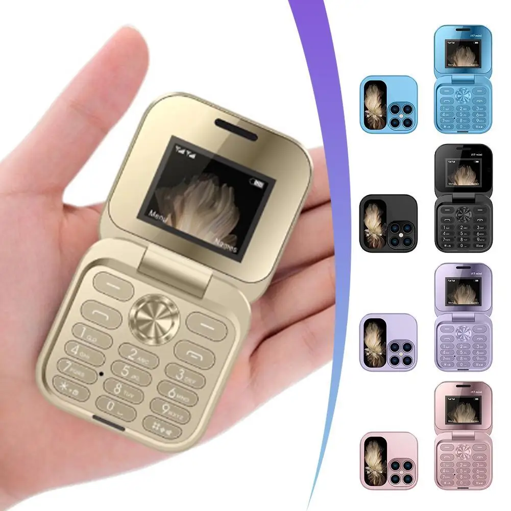 I17mini téléphone pliable double SIM double veille 1,77 pouces écran avec bouton de caméra doigt téléphone portable couverture rabattable Mini téléphone pour personnes âgées