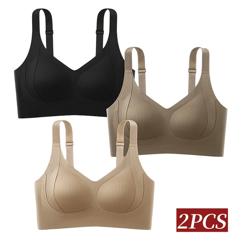 Ensemble de 2 soutiens-gorge grande taille pour femmes, soutien-gorge push-up, bretelles larges, sous-vêtements sans couture, soutien-gorge sans armatures, rembourré, lingerie féminine, M-4XL