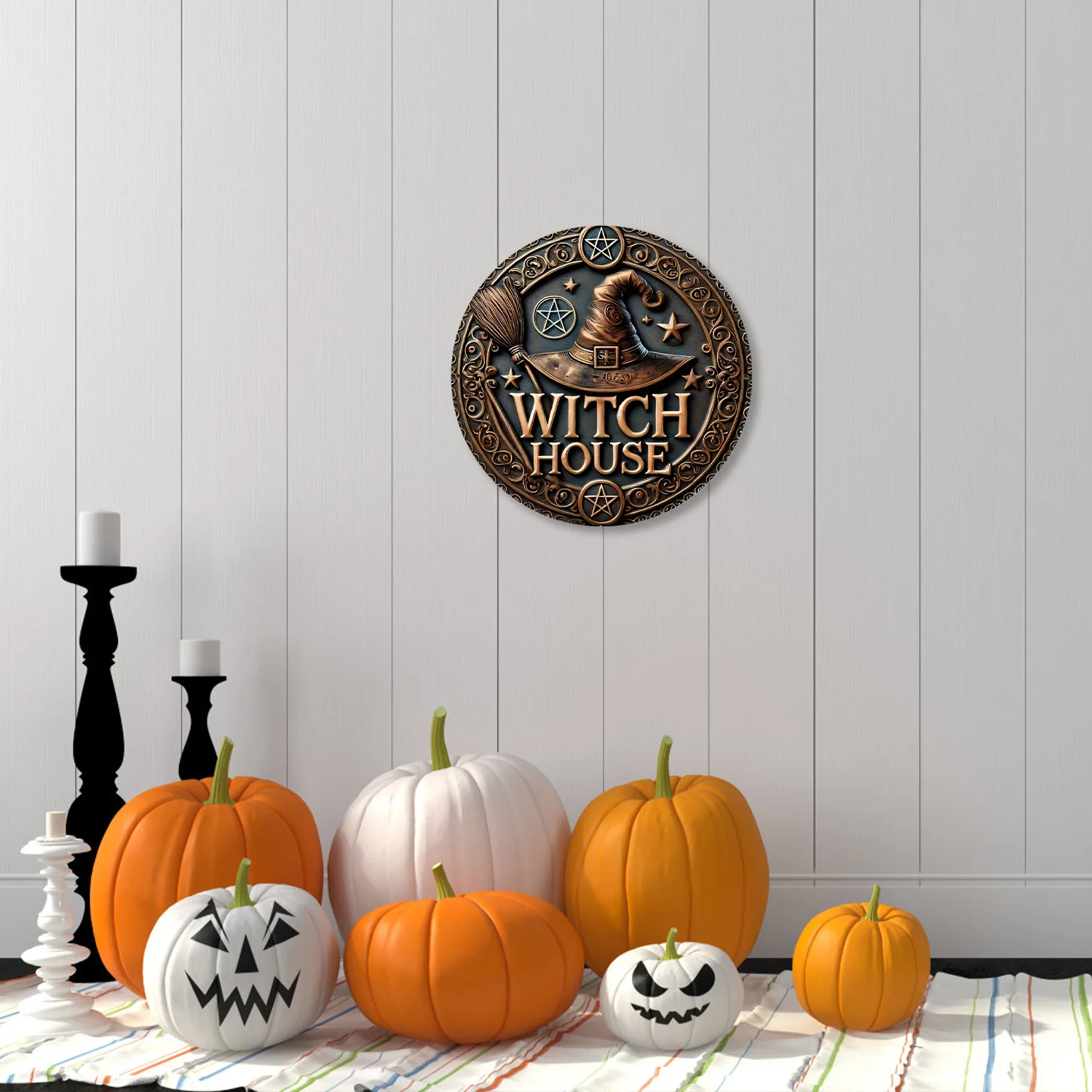 Halloween Türschild Holz Kranz Schild Vintage Hexenhut Horror Kunst Dekoration Herbst Kranz Schild Garten Terrasse Fenster