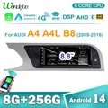 Android 14 Auto Autoradio Multimedia Stereo 8.8 ''Schermo Per Audi A4 B8 2009-2016 WIFI 4G LTE Wireless Carplay Lettore GPS 4G LTE