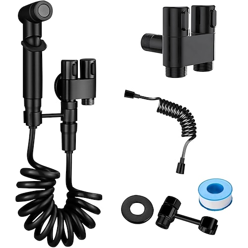 spruzzatore bidet portatile per WC, valvola di controllo doppio 1 in 2 out, kit mini spruzzatore rubinetto WC, attacco bidet doccetta per lavatrice e WC