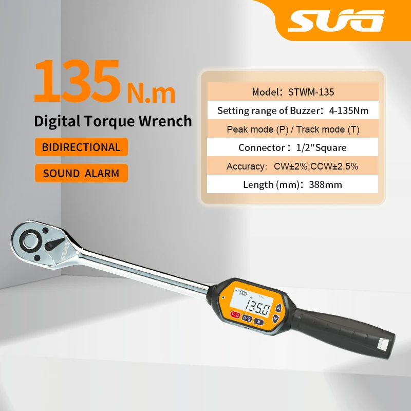 SUG Digital Torque Wrench 1/2-inch 4-135 N.m LED Display with Buzzer Calibrated car accessories tools accesorios para auto