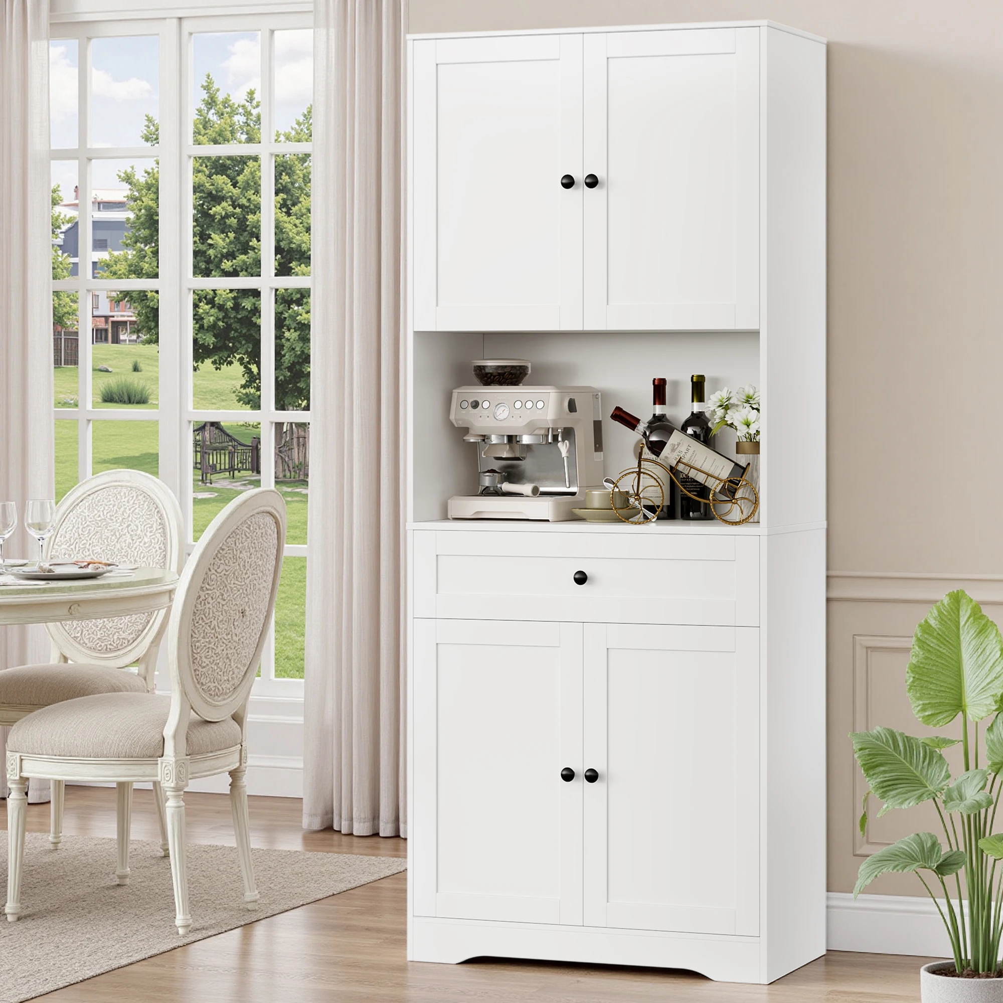 Getone Küchenbuffet 4 Türen, Küchenschrank Buffetschrank Hochschrank mit Arbeitsplatte Kabelloch,Verstellbares Regal 75x40x180cm