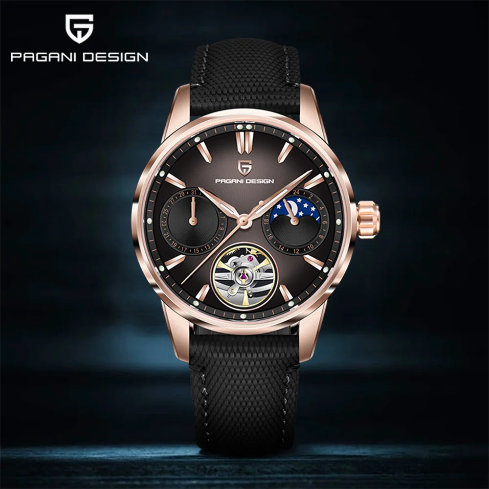 2025 Pagani Design neue 41 mm Tourbillon Herren mechanische Uhren Business Automatikuhr Edelstahl 10 BAR Uhr Mondphase Image