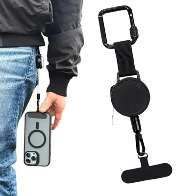 Anti-Theft Phone Tether Retractable Phone Lanyard Tether Cellphone Tab Strap with Carabiner Anti-Drop Harness for Outdoor Hiking