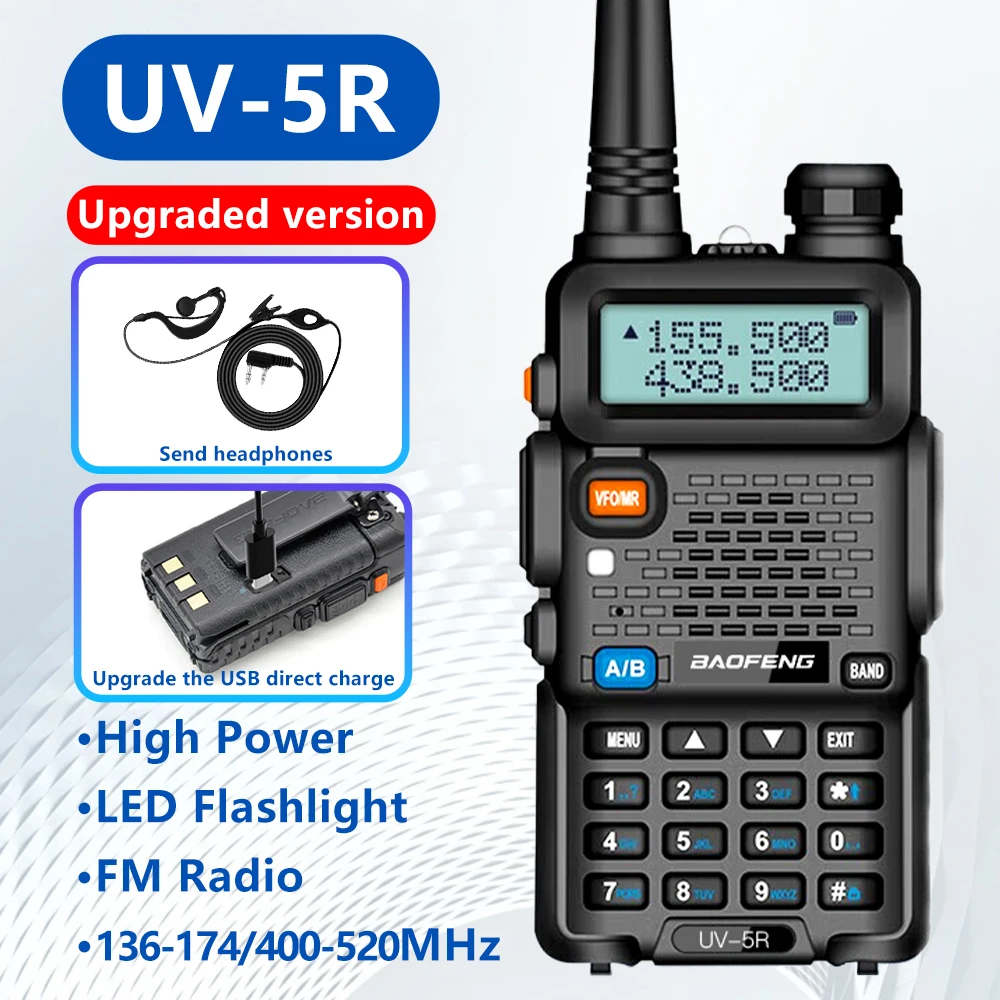 Baofeng Walkie Talkie UV-5R Typ C Aufladung 2200 mAh Dual Band Ham Vhf Uhf Fm Cb 128CH tragbares Handfunkgerät mit großer Reichweite Image