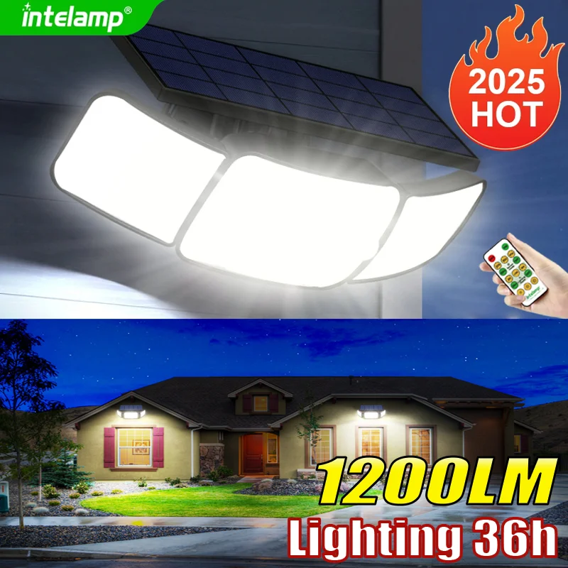 1200LM Solar Licht für Outdoor Solar Lampe Sonnenlicht Motion Sensor Licht Fernbedienung Wasserdicht Garten Straße Wand Hof Lampe