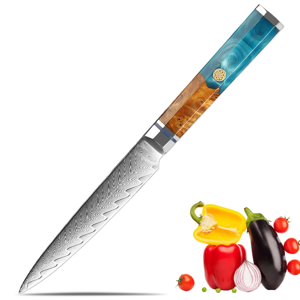 Japanischer Damaststahl, 12,7 cm, Allzweckmesser, Obst-Schälmesser, westliches Abendessenmesser, Küche, Steakmesser, achteckiger Griff Image