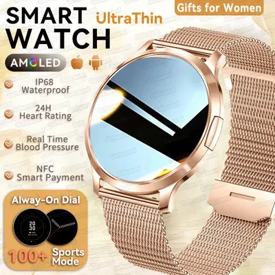 2025 Neue ultradünne Smartwatch für Damen, 1,32 Zoll HD AMOLED, 466 x 466 HD-Pixel-Display, zeigt immer Zeit an, Anruferinnerung, Smartwatch für Damen