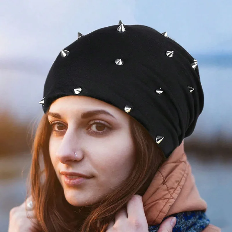 Modische Kopfkappe mit fünfeckigen Sternennieten für Herbst und Winter, trendige Kopftuchkappe, winddichte Kappe, Zehenkappe, Strickmütze Image