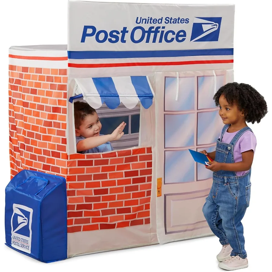Kid Trax USPS Play Tent for Tent House for Large Front and Rear Openings Mail Collection Box Includes Carrying Case Mail Truck