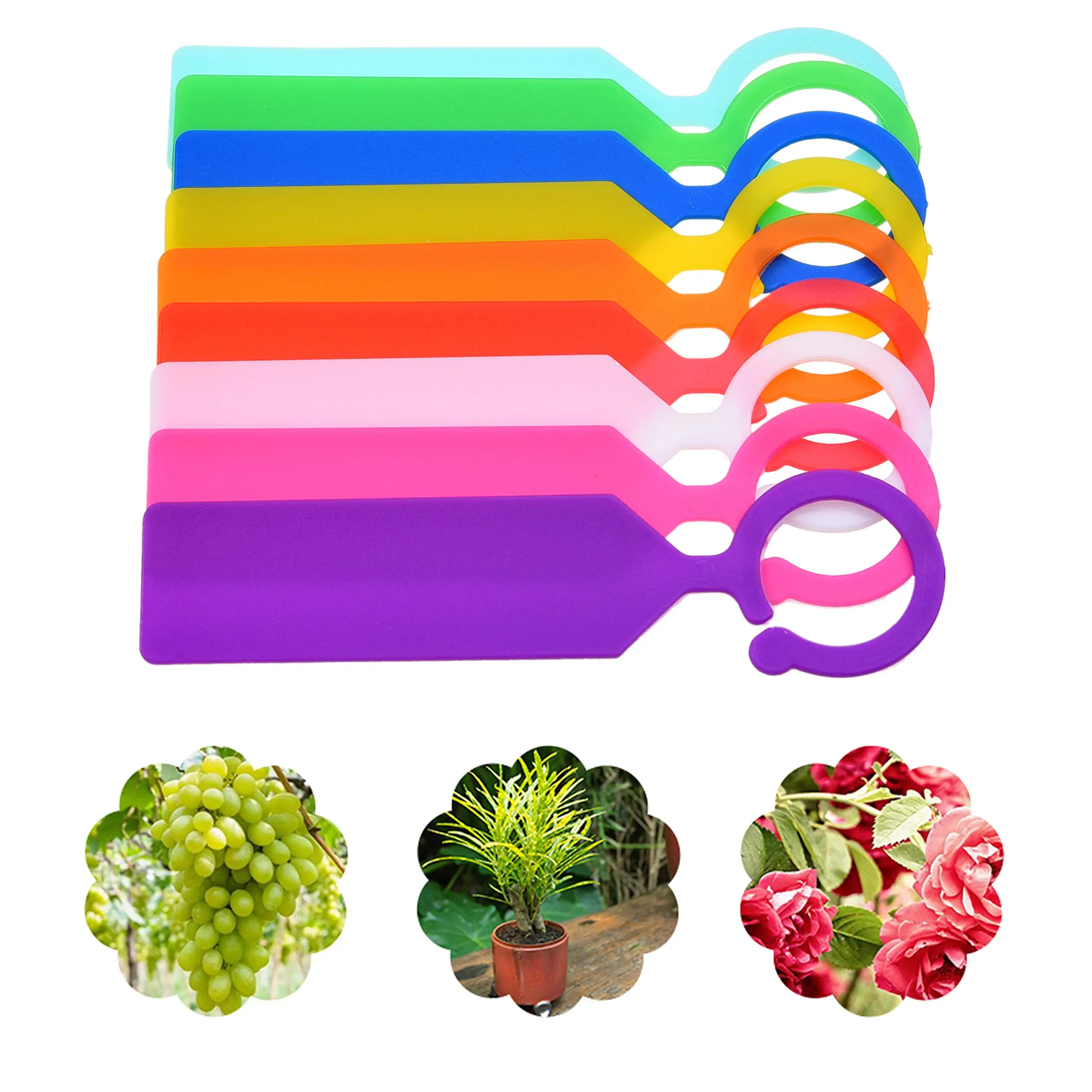 100 Stück hängende Pflanzenetiketten aus Kunststoff für den Garten, hängende Ringetiketten, hängende Pflanzenetiketten, bunte Kunststoff-Pflanzenhaken und Baumetiketten Image