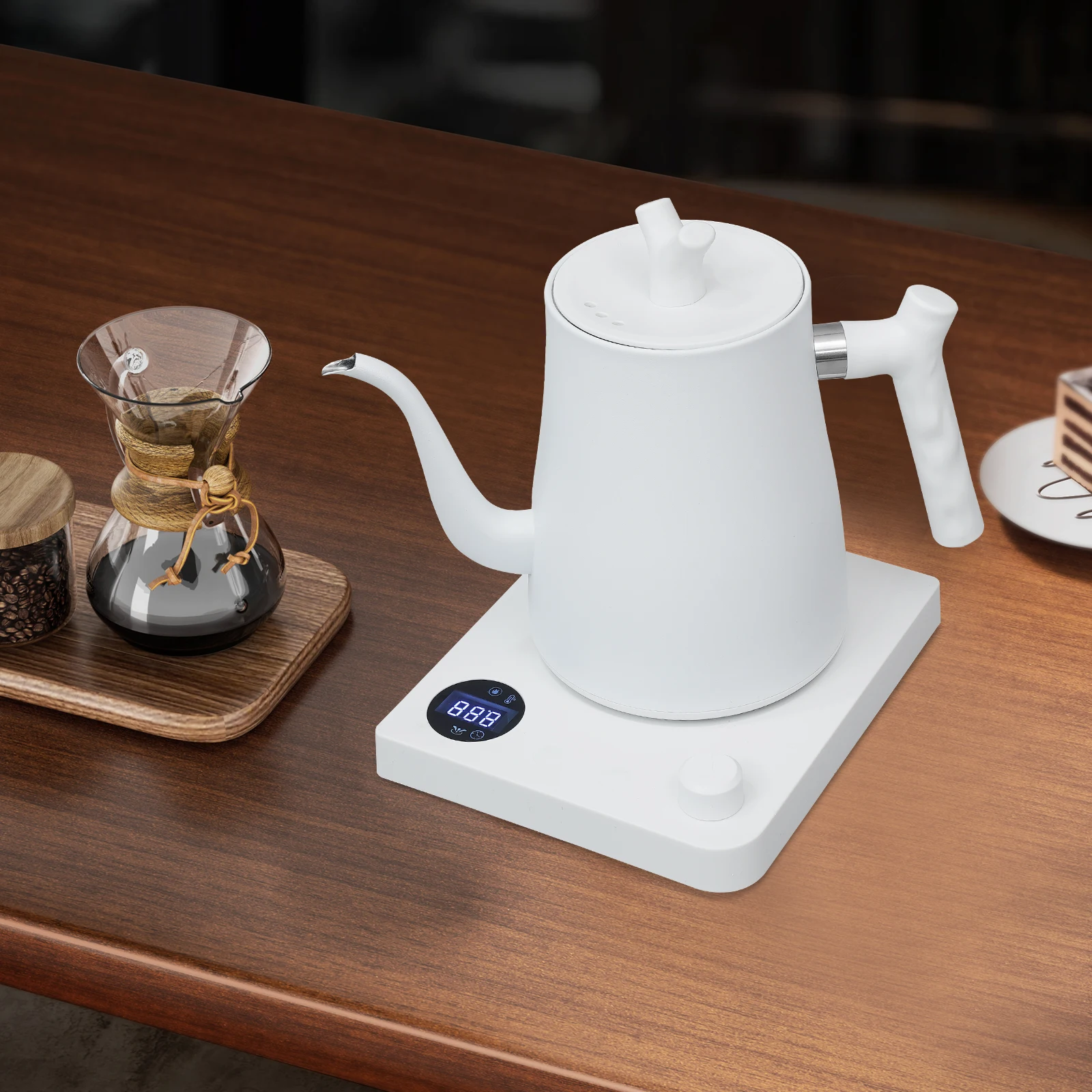 1L Wasserkocher 1KW 104-212 ° F LED Weiß/Schwarz Elektrischer Kaffeekessel Warmwasserbereiter Trockenkochschutz 3 belüftete Löcher Image