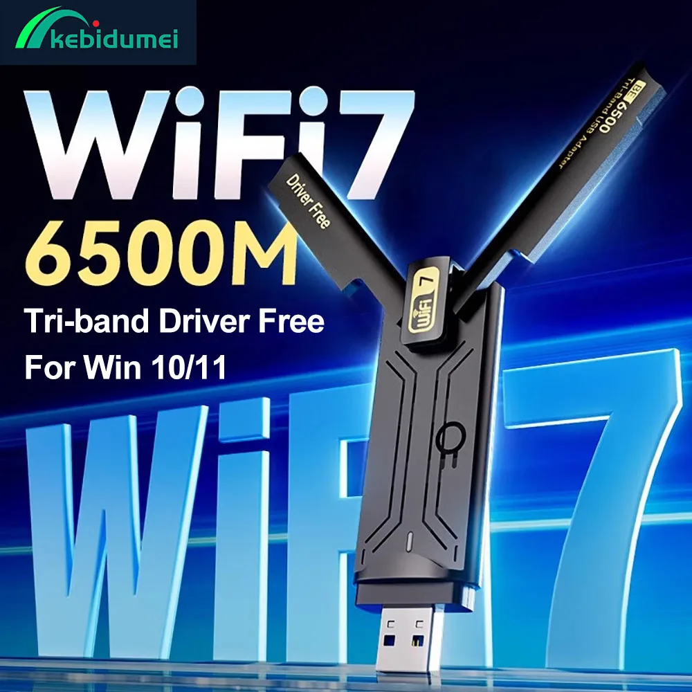 Kebidumei WiFi 7 Adattatore WiFi USB BE6500 USB3.0 802.11BE Dongle WiFi Tri-Band 2.4G/5G/6GHz Scheda di rete per Win10/11 Driver gratuito