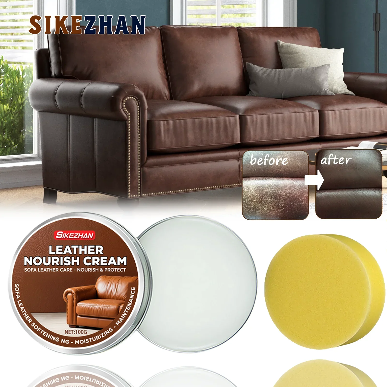 Ultimative farblose und geruchlose Leder-Pflegecreme | Unsichtbarer Schutz und Tiefenpflege für luxuriöse Sofas Image