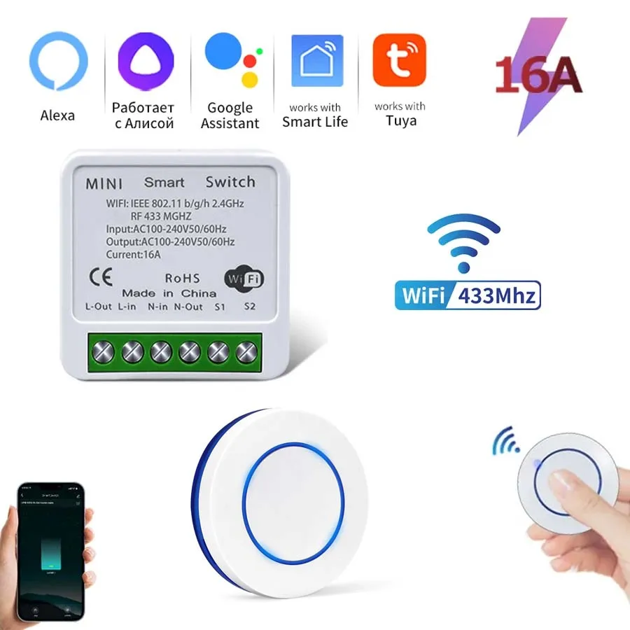 RF433 Kreistaste Fernbedienung und RF433 + WIFI Smart Switch Drahtlose Schalter Smart Life APP Alexa Google Home Sprachsteuerung Image