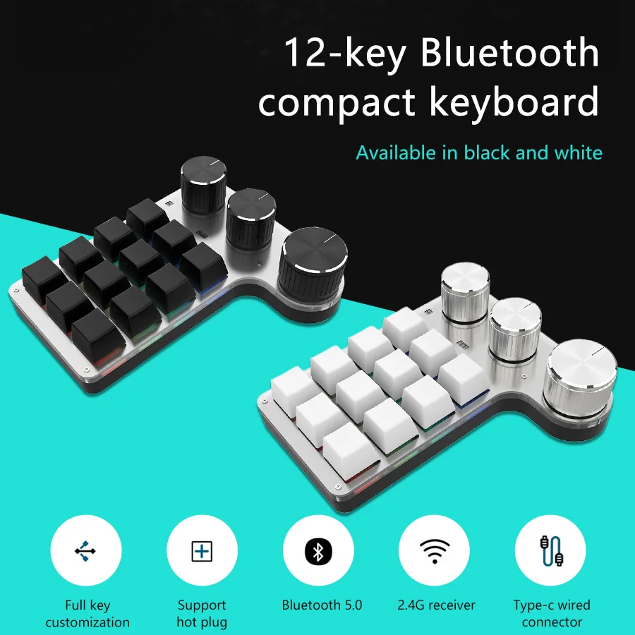 Bluetooth-Version, 12 Tasten, 3 Knöpfe, Makro, benutzerdefinierte Programmierung, mechanische Mini-Tastatur, Spieltastatur, Photoshop, Hot-Swap-fähige Tastatur Image
