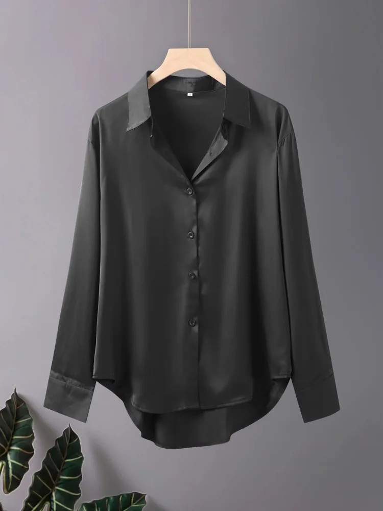 Plus Größe Neue Casual Büro Tragen Herbst Lange Hülse Frauen Temperament Shirts Taste-Unten Elegante Tops Acetat Weibliche Tops kleidung