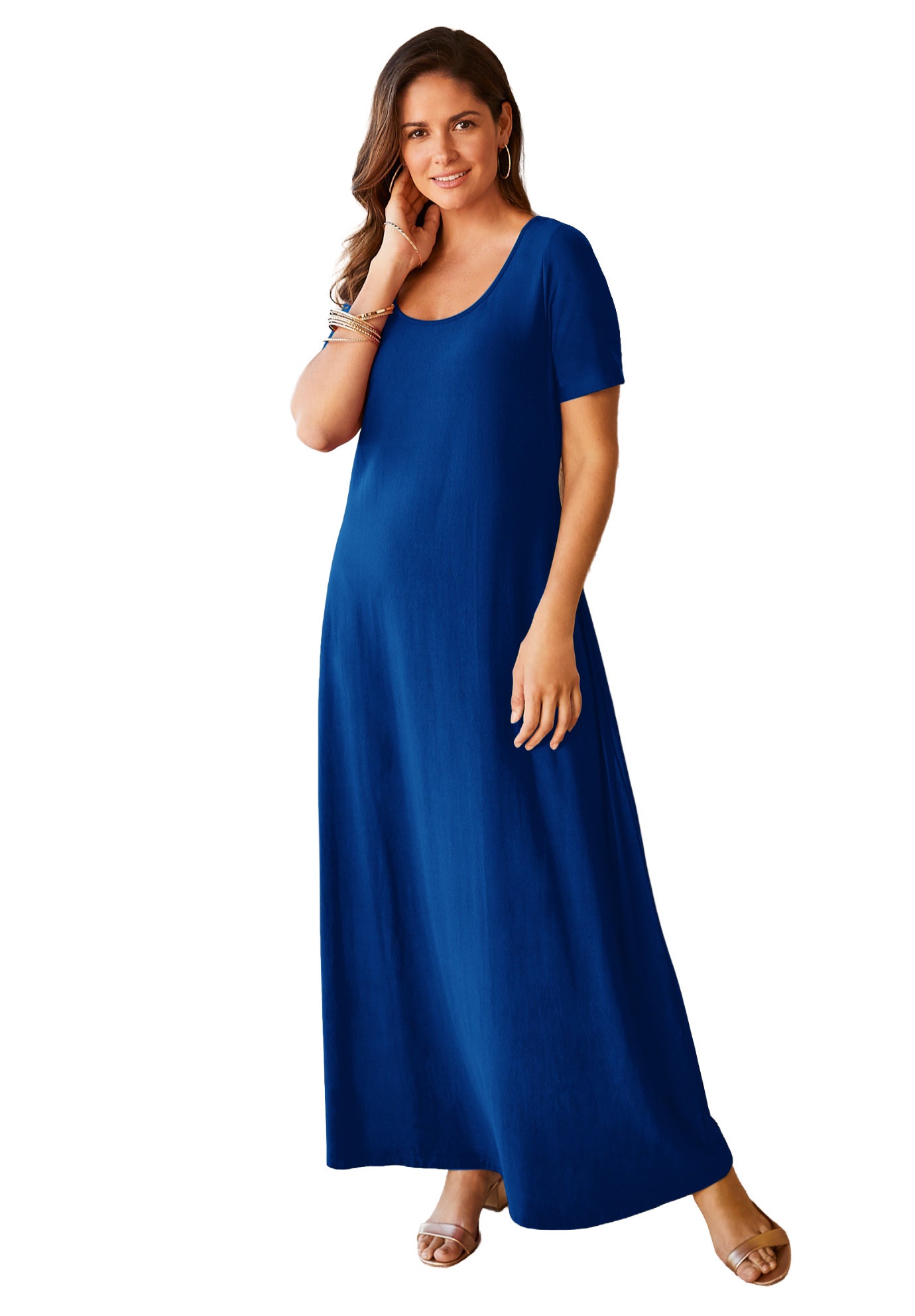 Plus Size Women's Stretch Cotton T-Shirt Maxi Dress by Jessica London in Dark Sapphire (Size 28)
