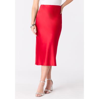 Plus Size Women's Plus Size Stretch Satin Midi Skirt by Roaman's in Vivid Red (Size 24 W)
