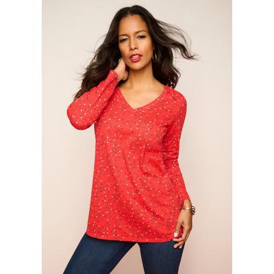 Plus Size Women's Ultimate Long Sleeve V Neck Tee by Roaman's in Red Holiday Lights (Size 42/44) Shirt