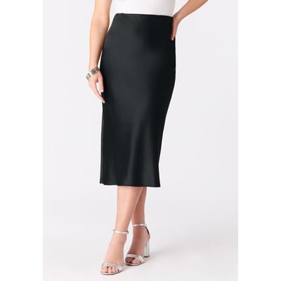 Plus Size Women's Plus Size Stretch Satin Midi Skirt by Roaman's in Black (Size 30 W)