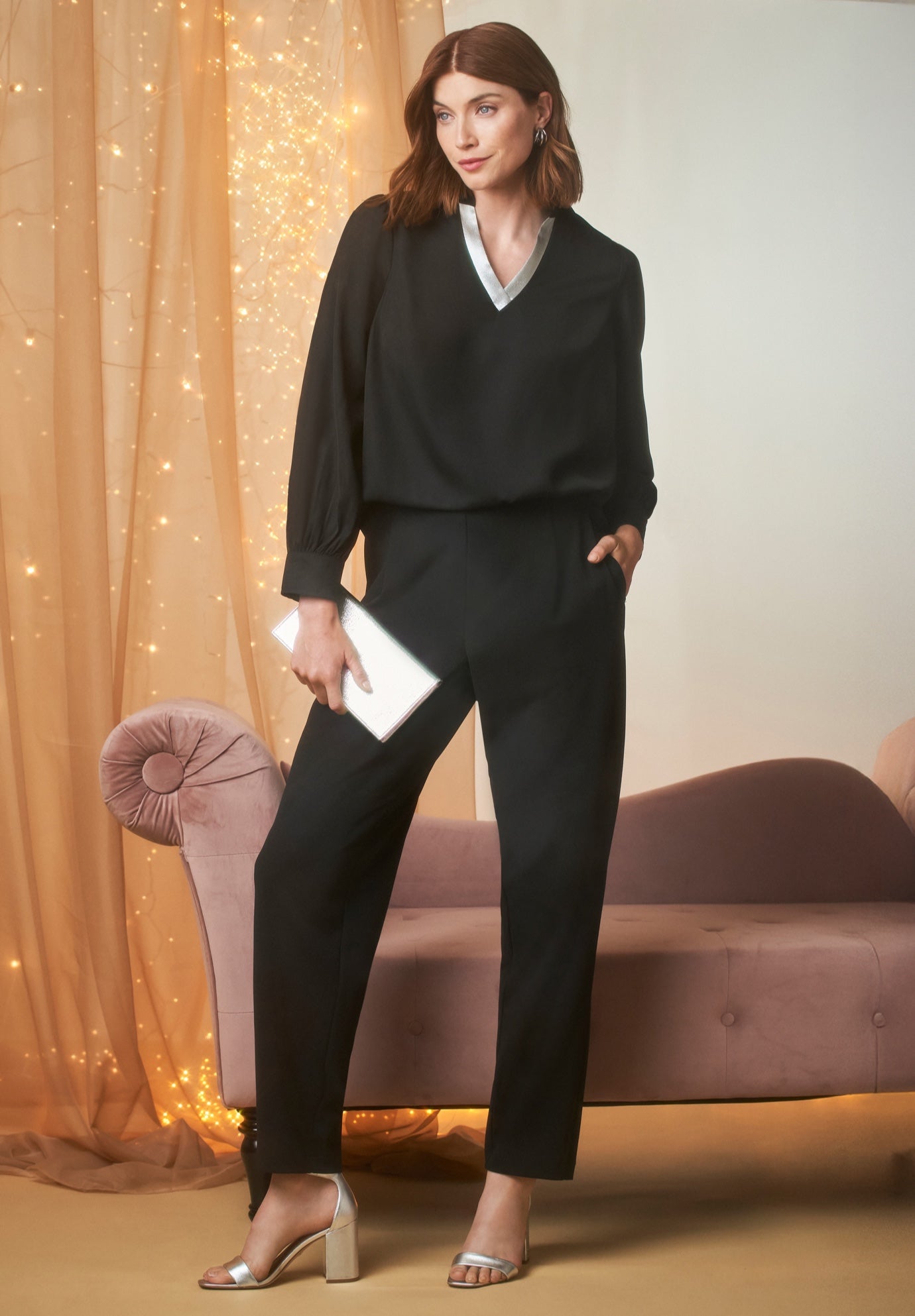 Plus Size Women's Georgette V-Neck Blouse by Jessica London in Black (Size 28 W)