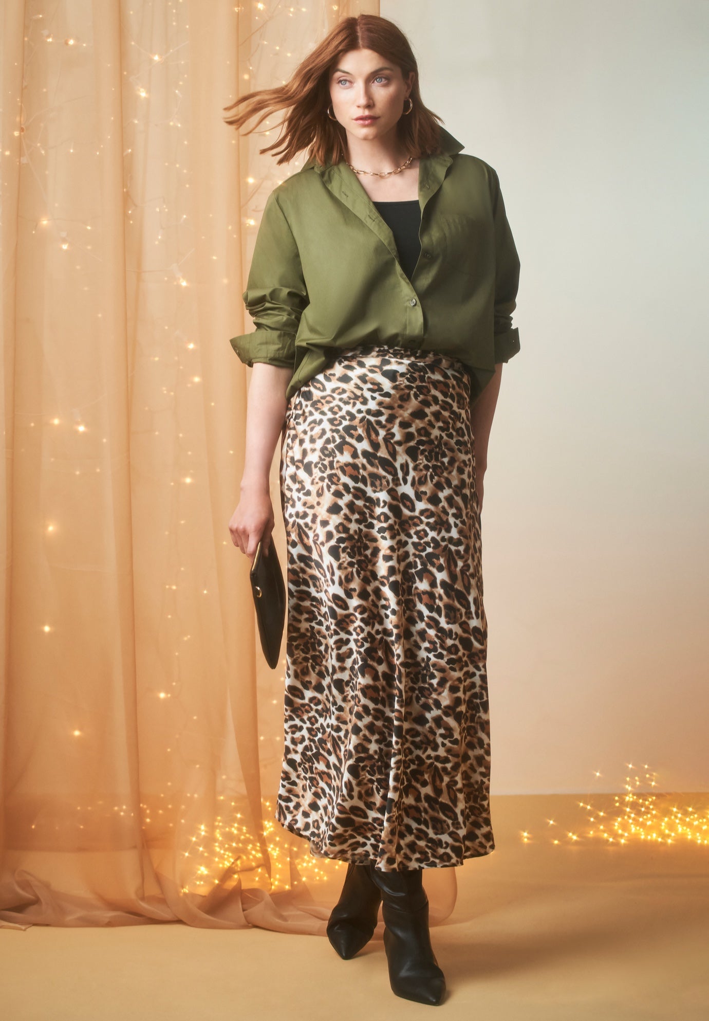 Plus Size Women's Satin Maxi Skirt by Jessica London in Cognac Watercolor Cheetah (Size 16 W)