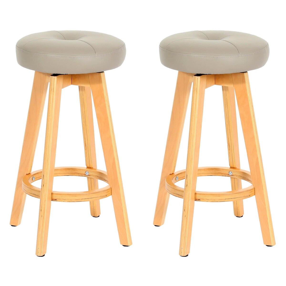 Proregal 2er-Set Barhocker drehbar und einfach | Sitzhöhe 67cm | Holz Kunstleder drehbar | Taupe | helle Beine | Barstuhl Tresenhocker Image